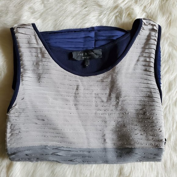 Rag & Bone Blue Layered Silk Color Block Dress Size Large - Picture 9 of 15